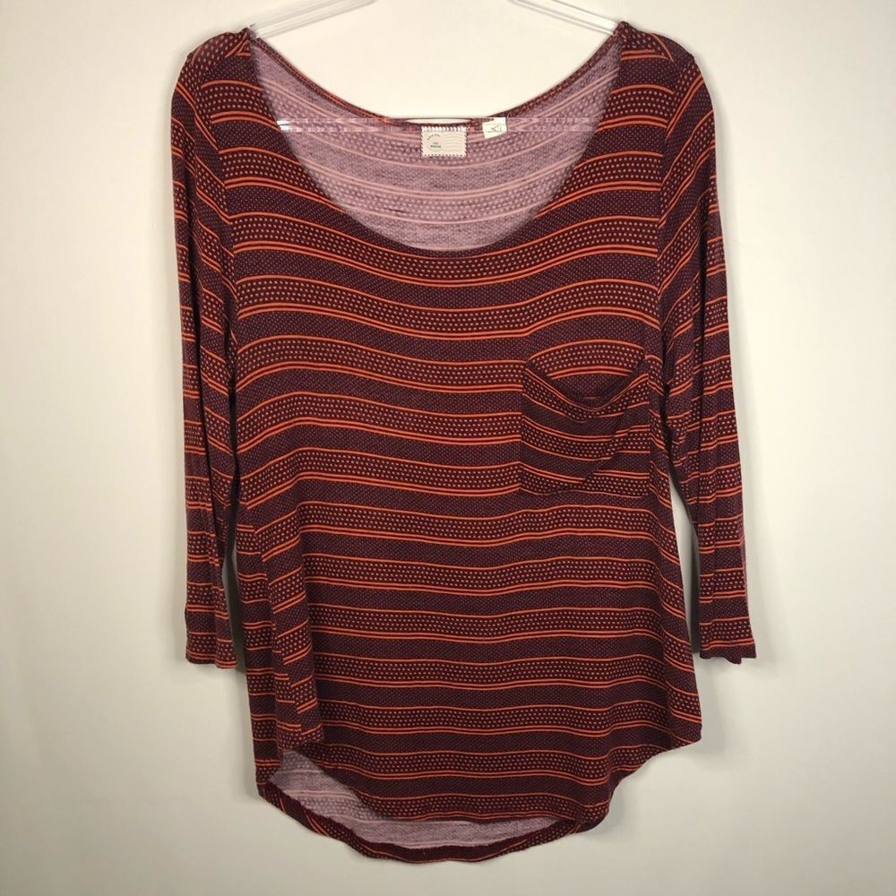 Postmark Striped Polka Dot Orange Red 3/4 Sleeve Top with Pocket